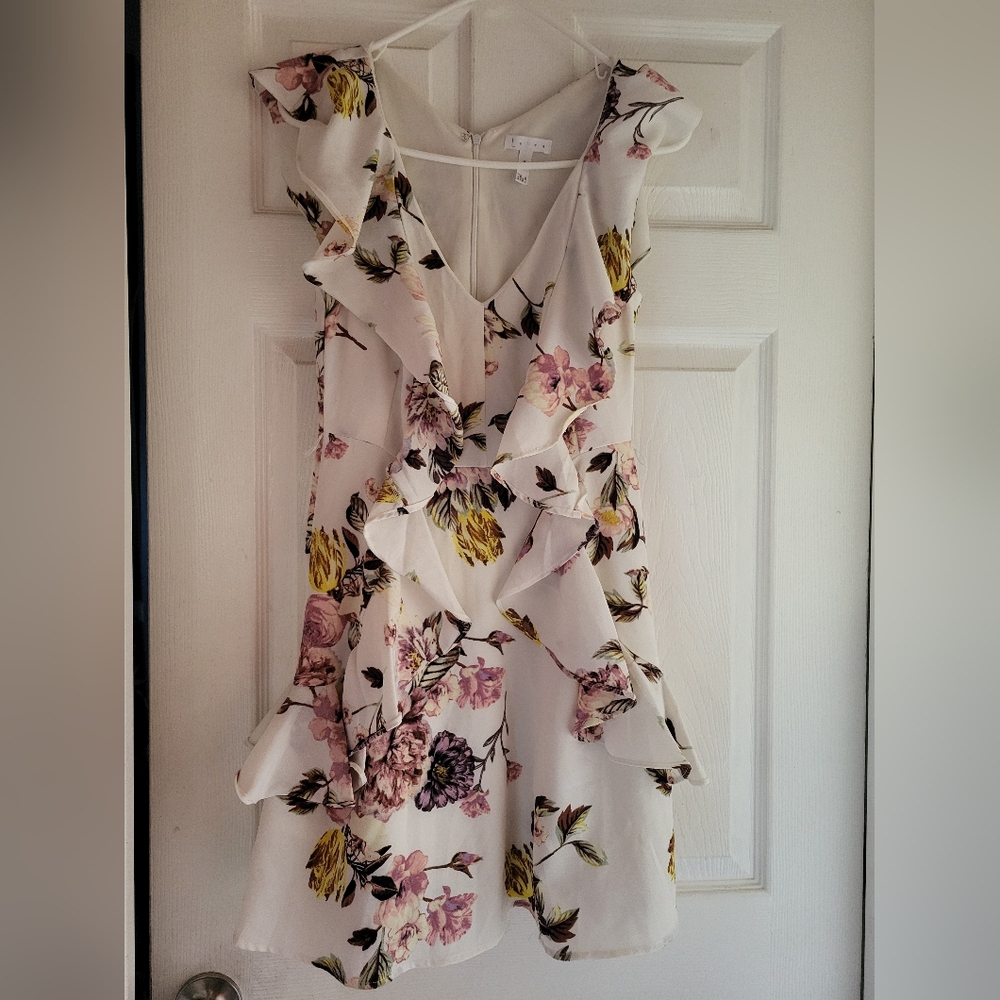 Leith Floral Mini Dress with Ruffles - Pink, Yellow, and Cream